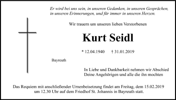 Anzeige von Kurt Seidl von Nordbayerischer Kurier