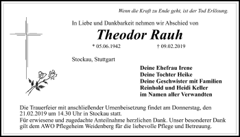 Anzeige von Theodor Rauh von Nordbayerischer Kurier