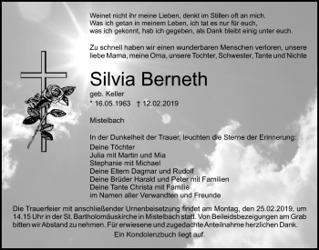 Anzeige von Silvia Berneth von Nordbayerischer Kurier