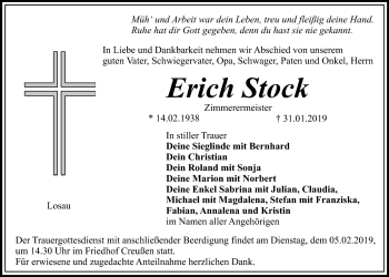 Anzeige von Erich Stock von Nordbayerischer Kurier