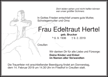 Anzeige von Edeltraut Hertel von Nordbayerischer Kurier