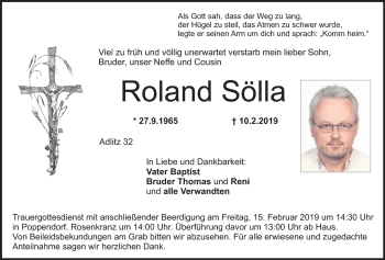 Anzeige von Roland Sölla von Nordbayerischer Kurier