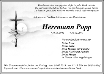 Anzeige von Herrmann Popp von Nordbayerischer Kurier