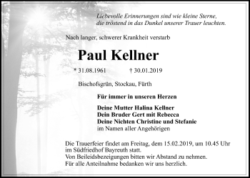 Anzeige von Paul Kellner von Nordbayerischer Kurier