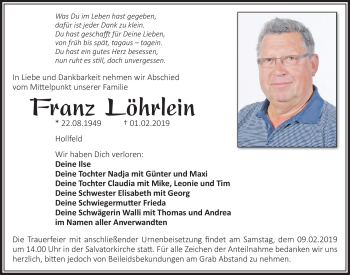 Anzeige von Franz Löhrlein von Nordbayerischer Kurier