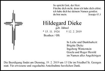 Anzeige von Hildegard Dieke von Nordbayerischer Kurier