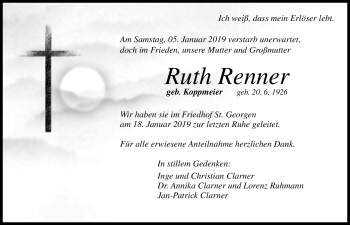 Anzeige von Ruth Renner von Nordbayerischer Kurier