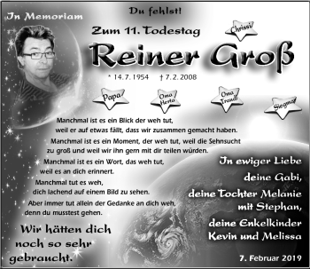 Anzeige von Reiner Groß von Nordbayerischer Kurier