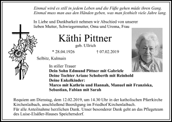Anzeige von Käthi Pittner von Nordbayerischer Kurier