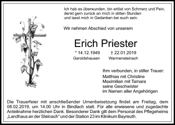 Anzeige von Erich Priester von Nordbayerischer Kurier