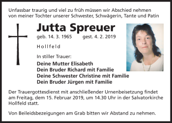 Anzeige von Jutta Spreuer von Nordbayerischer Kurier