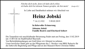 Anzeige von Heinz Jobski von Nordbayerischer Kurier