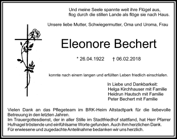 Anzeige von Eleonore Bechert von Nordbayerischer Kurier