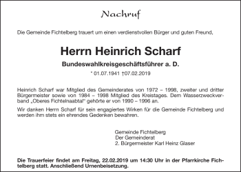 Anzeige von Heinrich Scharf von Nordbayerischer Kurier