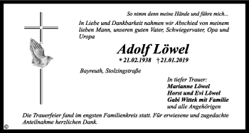 Anzeige von Adolf Löwel von Nordbayerischer Kurier