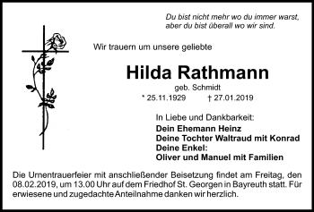 Anzeige von Hilda Rathmann von Nordbayerischer Kurier