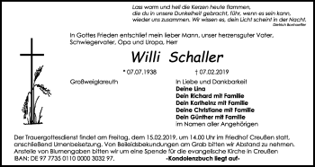 Anzeige von Willi Schaller von Nordbayerischer Kurier