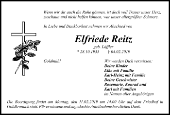 Anzeige von Elfriede Reitz von Nordbayerischer Kurier
