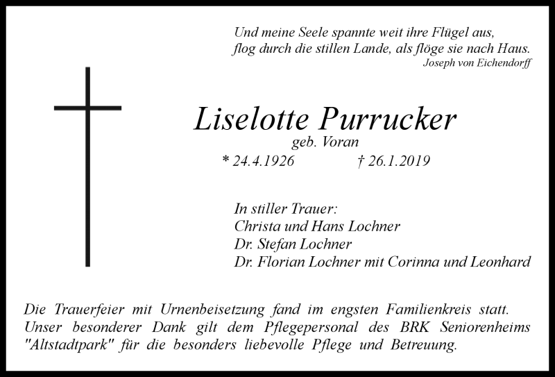  Traueranzeige für Liselotte Purrucker vom 08.02.2019 aus Nordbayerischer Kurier