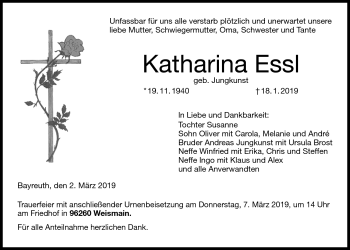 Anzeige von Katharina Essl von Nordbayerischer Kurier