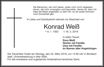 Anzeige von Konrad Weiß von Nordbayerischer Kurier