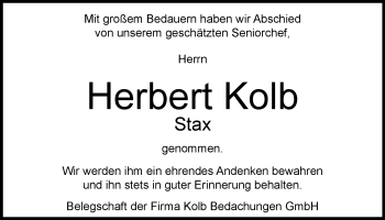 Anzeige von Herbert Kolb von Nordbayerischer Kurier