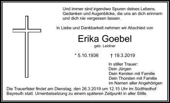 Anzeige von Erika Goebel von Nordbayerischer Kurier