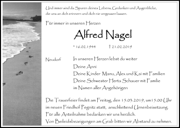 Anzeige von Alfred Nagel von Nordbayerischer Kurier