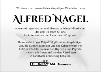 Anzeige von Alfred Nagel von Nordbayerischer Kurier