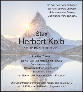 Anzeige von Herbert Kolb von Nordbayerischer Kurier