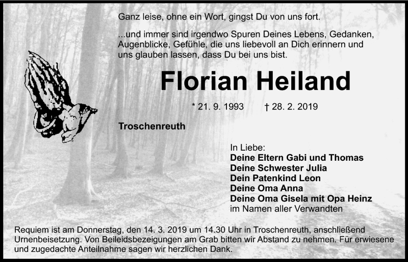  Traueranzeige für Florian Heiland vom 06.03.2019 aus Nordbayerischer Kurier