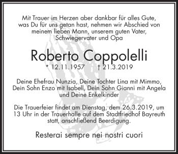 Anzeige von Roberto Coppolelli von Nordbayerischer Kurier