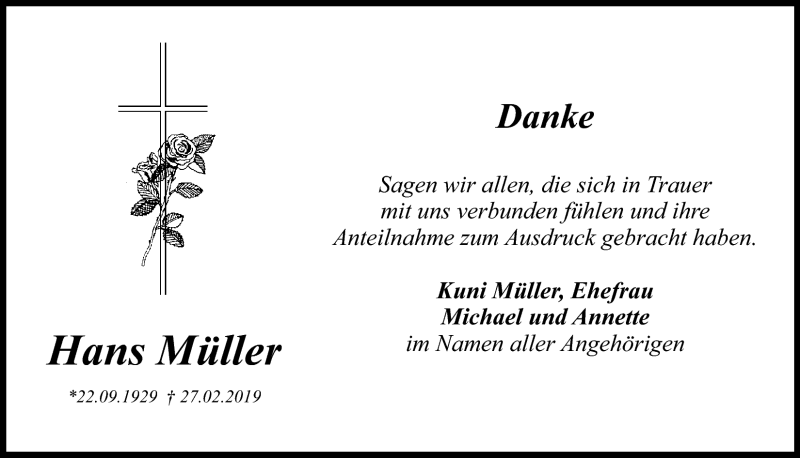  Traueranzeige für Hans Müller vom 13.03.2019 aus Nordbayerischer Kurier