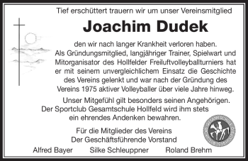 Anzeige von Joachim Dudek von Nordbayerischer Kurier