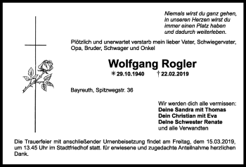 Anzeige von Wolfgang Rogler von Nordbayerischer Kurier
