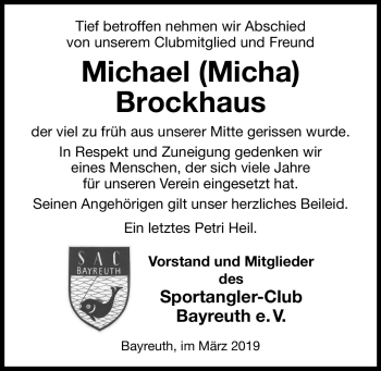 Anzeige von Michael Brockhaus von Nordbayerischer Kurier