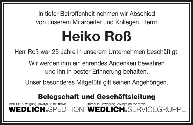  Traueranzeige für Heiko Roß vom 25.03.2019 aus Nordbayerischer Kurier