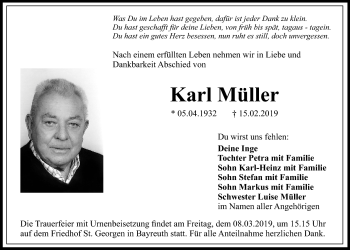 Anzeige von Karl Müller von Nordbayerischer Kurier