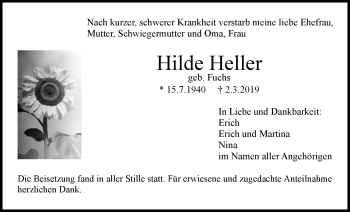Anzeige von Hilde Heller von Nordbayerischer Kurier