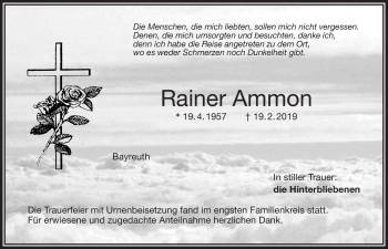Anzeige von Rainer Ammon von Nordbayerischer Kurier