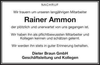 Anzeige von Rainer Ammon von Nordbayerischer Kurier