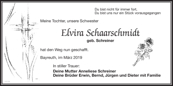 Anzeige von Elvira Schaarschmidt von Nordbayerischer Kurier