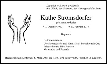 Anzeige von Käthe Strömsdörfer von Nordbayerischer Kurier