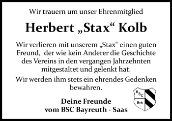 Anzeige von Herbert Kolb von Nordbayerischer Kurier