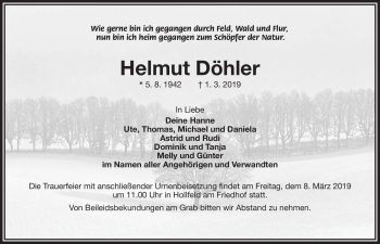 Anzeige von Helmut Döhler von Nordbayerischer Kurier