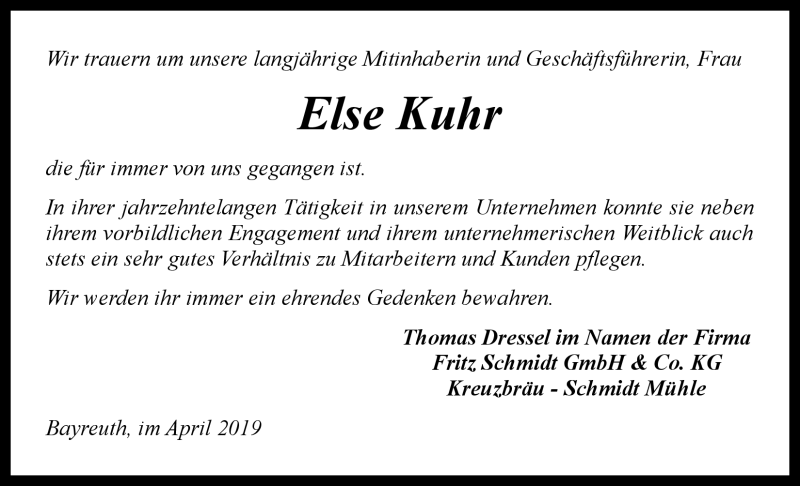  Traueranzeige für Else Kuhr vom 04.04.2019 aus Nordbayerischer Kurier