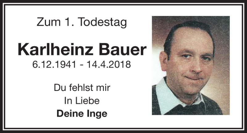  Traueranzeige für Karlheinz Bauer vom 13.04.2019 aus Nordbayerischer Kurier
