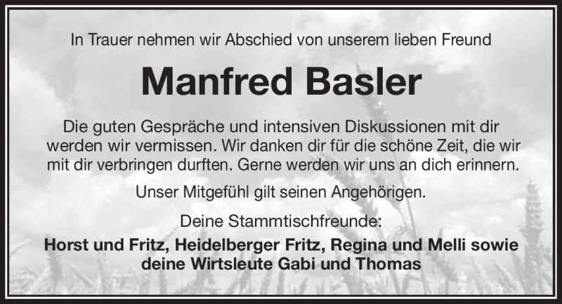  Traueranzeige für Manfred Basler vom 27.04.2019 aus Nordbayerischer Kurier