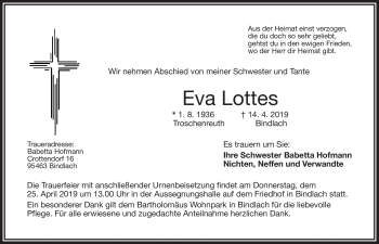 Anzeige von Eva Lottes von Nordbayerischer Kurier