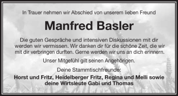 Anzeige von Manfred Basler von Nordbayerischer Kurier